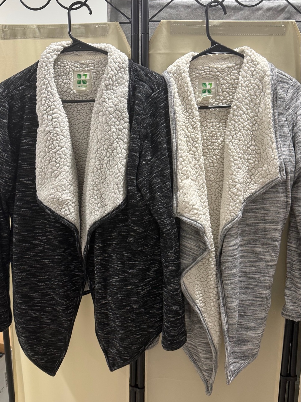 GreenTea Sherpa Cardigan Bundle 2-Pack Gray & Black Size L